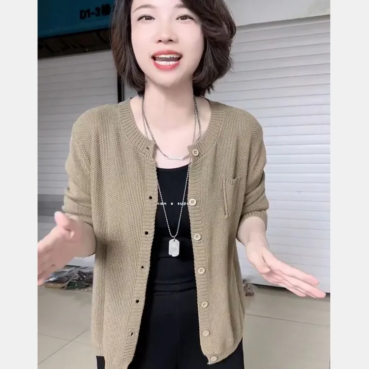 2025女装新复古棉线针织开衫女秋冬新款园领外套文艺外搭上衣女