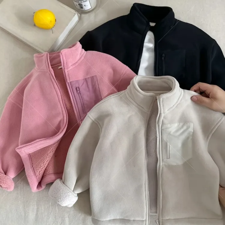 男女童加厚复合一体绒冬款外套中小童加绒双面绒外套校园内搭神器