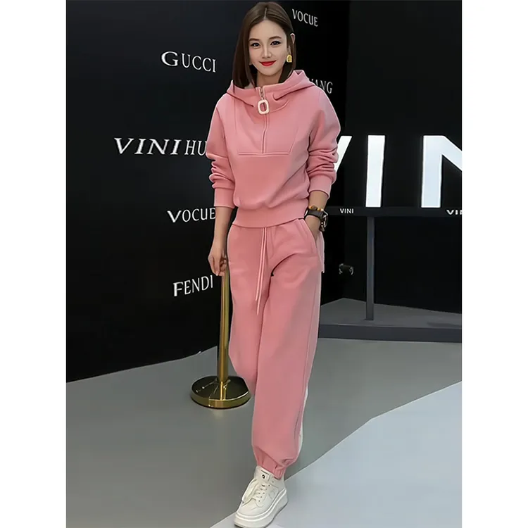 仙梦语秋冬连帽卫衣束脚裤套装婴儿绒舒适保暖不起球时尚休闲减龄