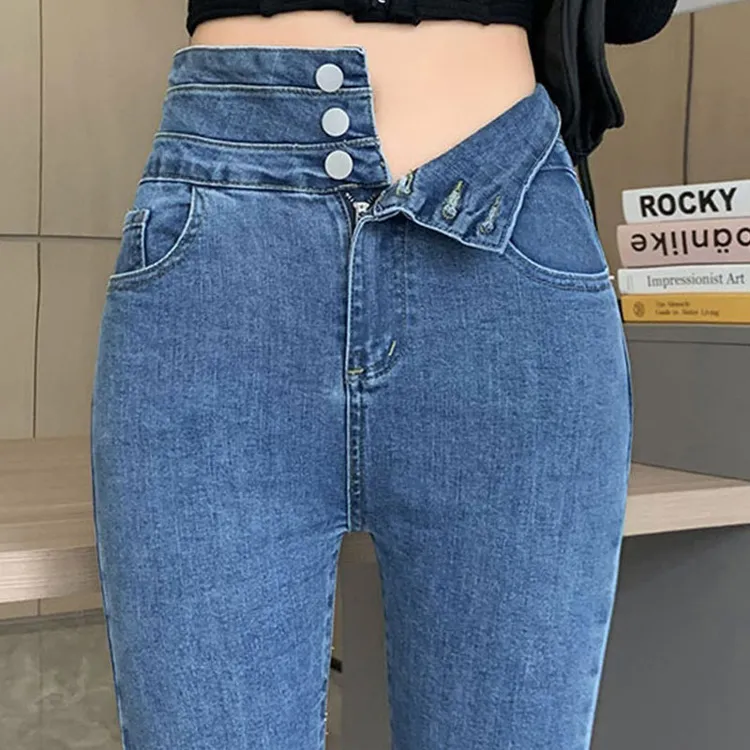 小脚牛仔裤女2023年新款春秋季高腰修身秋装复古小个子九分铅笔裤