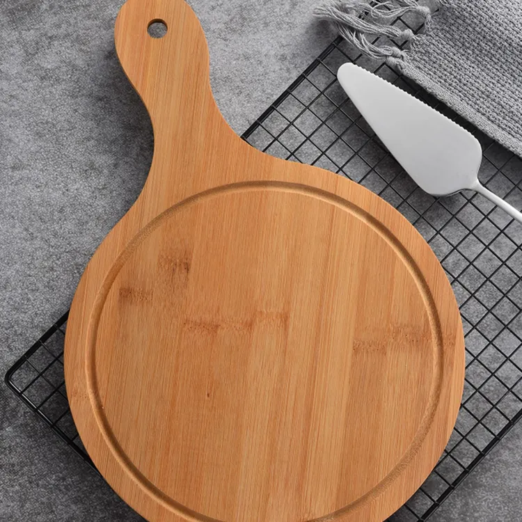 楠竹木质披萨托盘家用烘焙工具烤盘面包蛋糕托盘木板托披萨盘圆形