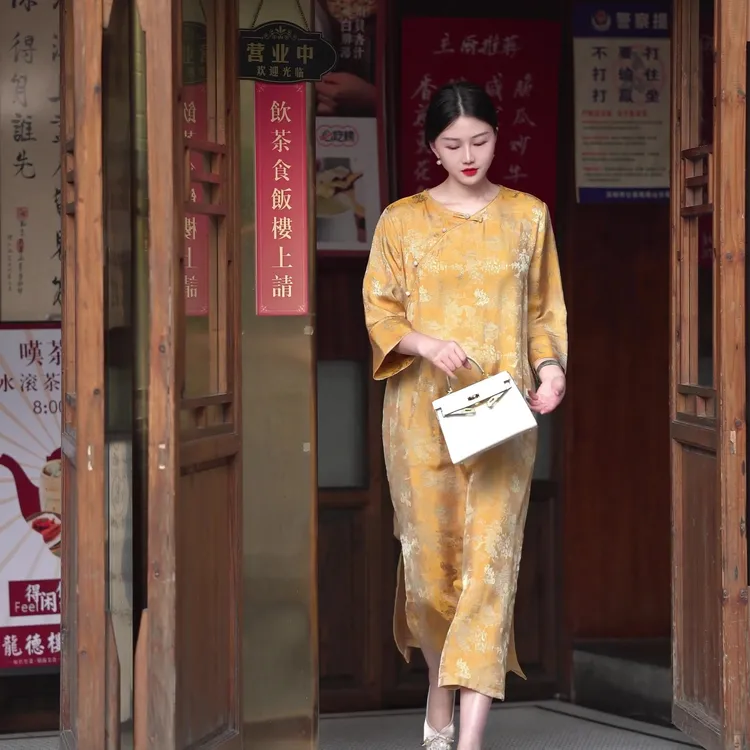 「如梦令  长袖」长款气质连衣裙优雅复古长袖宽松中式国风裙子高档