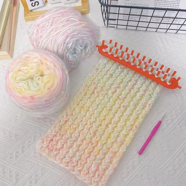 渐变彩虹糖豆豆围巾毛线手工diy编织马海毛手织混色线自织送女友