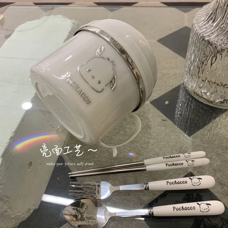 不锈钢帕恰狗快餐杯饭盒带碗带盖大容量学生上班族便携式带手提袋