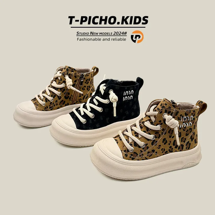 【经典款豹纹】-调皮虫家秋冬儿童二棉加绒侧拉链休闲百搭板靴-8806