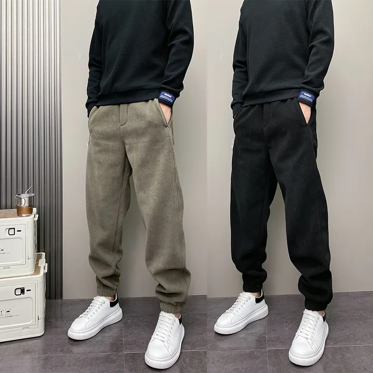 2025年冬季加绒加厚潮流韩版束脚裤青年男士美式ins休闲运动卫裤