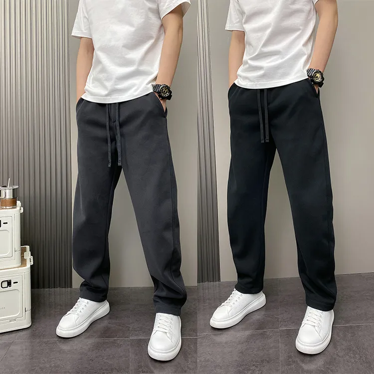 2025年春秋直筒阔腿潮流韩版松紧腰青年男士痞帅休闲运动卫裤子男