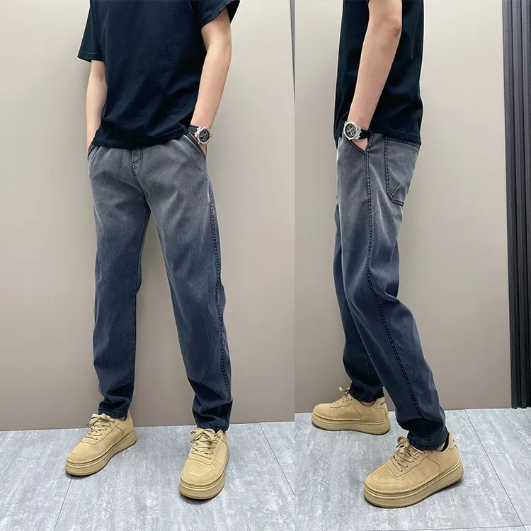 2025年原创春秋时尚百搭潮流韩版痞帅修身渐变男士网红直筒裤子男