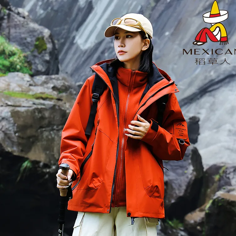 Mexican/稻草人三合一冲锋衣女2025新款秋冬风衣防水大码登山服男