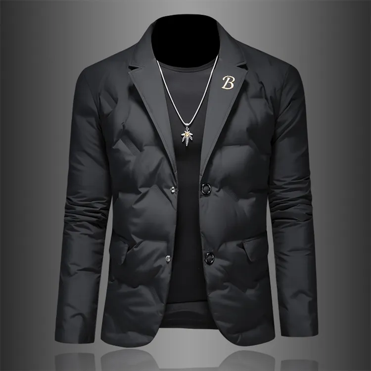 刺绣羽绒服男款新款爆款成熟痞帅男装西装领潮流修身男士休闲外套