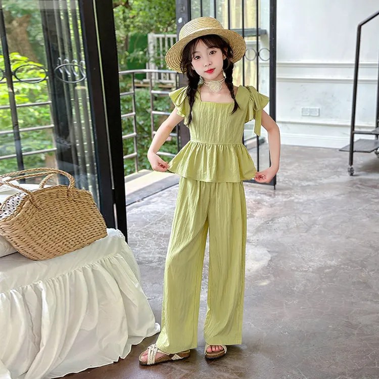 女童夏装套装中大童2024新款洋气休闲夏季百搭女孩阔腿裤两件套潮