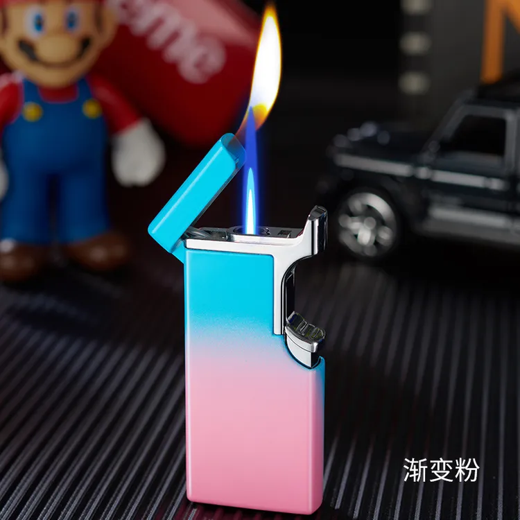 HB231透视气窗软火加直冲打火机双火充气防风创意礼品打火机