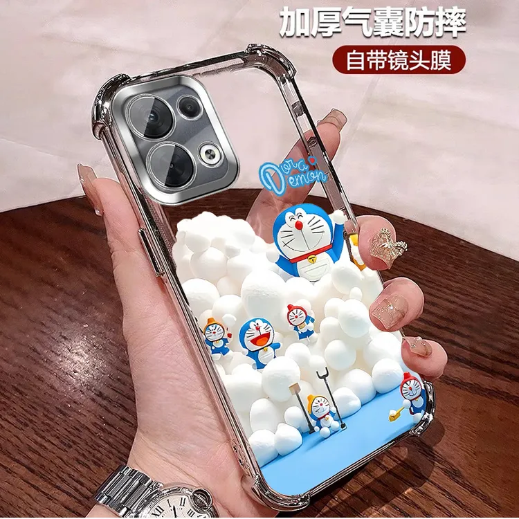 卡通适用opporeno13手机壳气囊防摔RENO13Pro硅胶全包镜头膜 女士