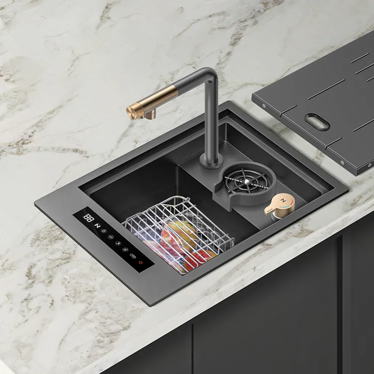 尼洛施厨房吧台中岛台洗菜盆智能果蔬净化迷你水槽隐形洗杯器水槽