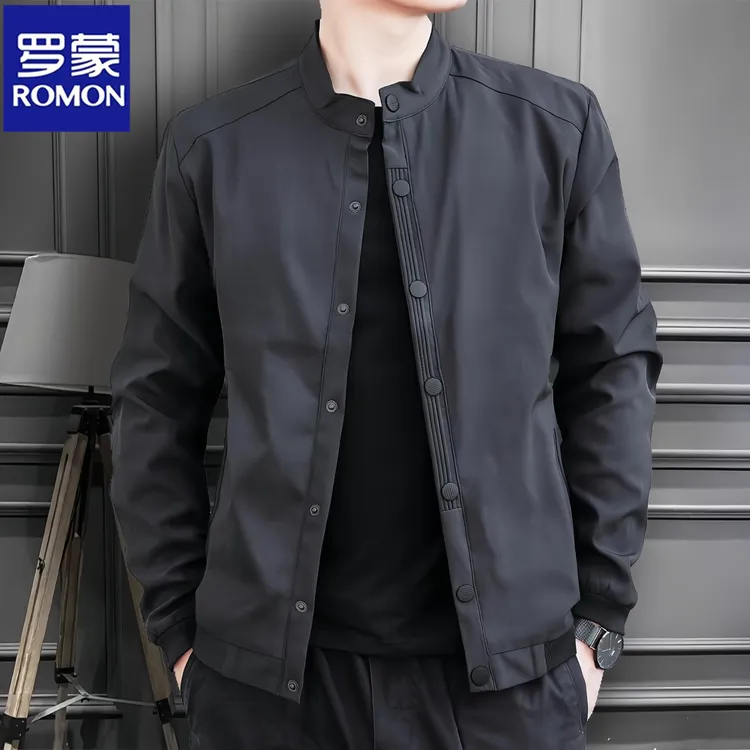 Romon/罗蒙外套男春秋季新款休闲宽松百搭潮流大码立领夹克上衣服