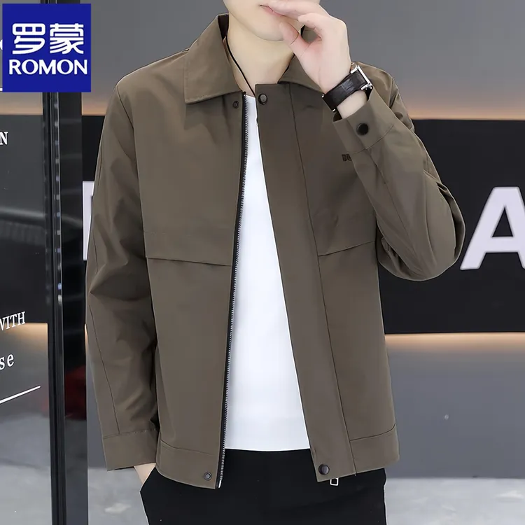 Romon/罗蒙翻领外套男士轻熟风秋装上衣2025新款潮流修身时尚夹克