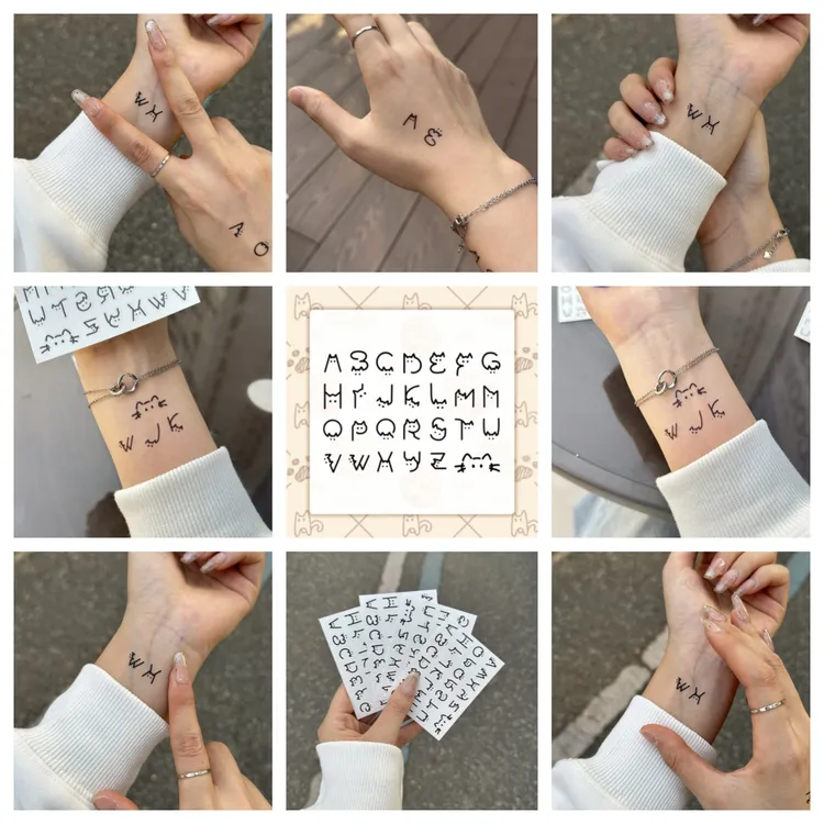 小英文情侣款女男ins风果汁手指持久纹身贴纸防水持久女款