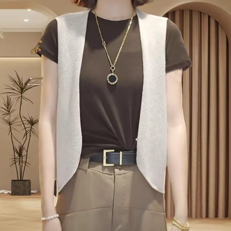 秋季气质无袖针织马甲女士休闲时尚宽松开衫披肩薄款纯色背心马夹