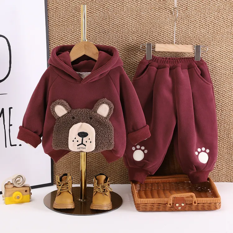男童秋冬季套装洋气男宝宝冬装加绒加厚连帽卫衣两件套婴幼儿童装