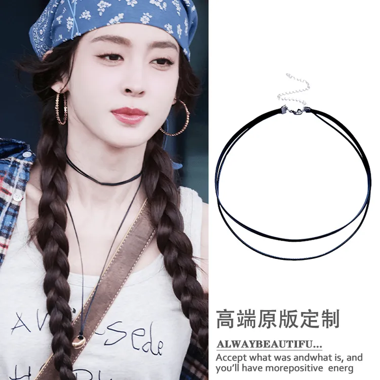 非金属皮质项链  娜扎同款黑皮绳项链女锁骨链高级百搭秋冬毛衣链