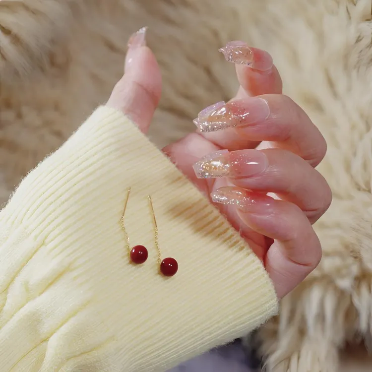 铜合金耳饰  安可拉红色珠珠耳环女流苏耳线轻奢气质百搭秋冬耳饰