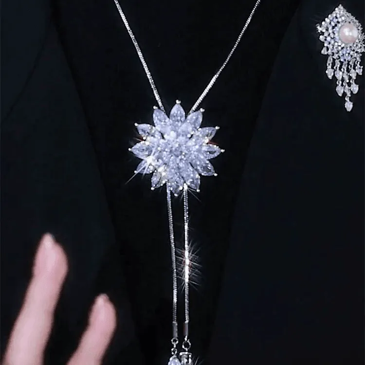 合金项链 秋冬气质长款冰花项链个性轻奢高级感网红毛衣链配饰潮