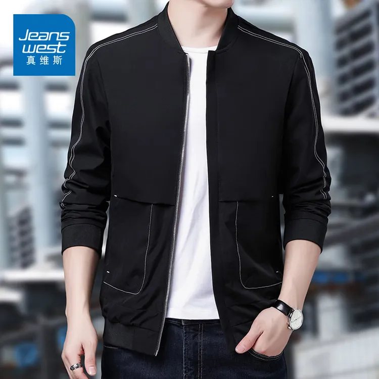 真维斯男士夹克2025新款春秋款休闲上衣高级感秋季运动黑色外套男