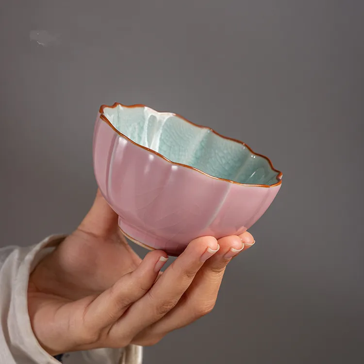 汝窑主人杯家用陶瓷茶杯个人单杯品茗杯粉色功夫茶具茶碗茶盏