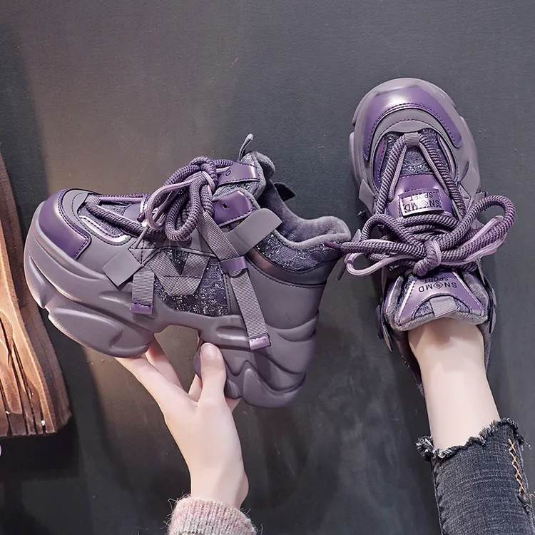 【增高8㎝】网红亮片休闲老爹鞋女2025春季新款百搭小个子厚底运动鞋