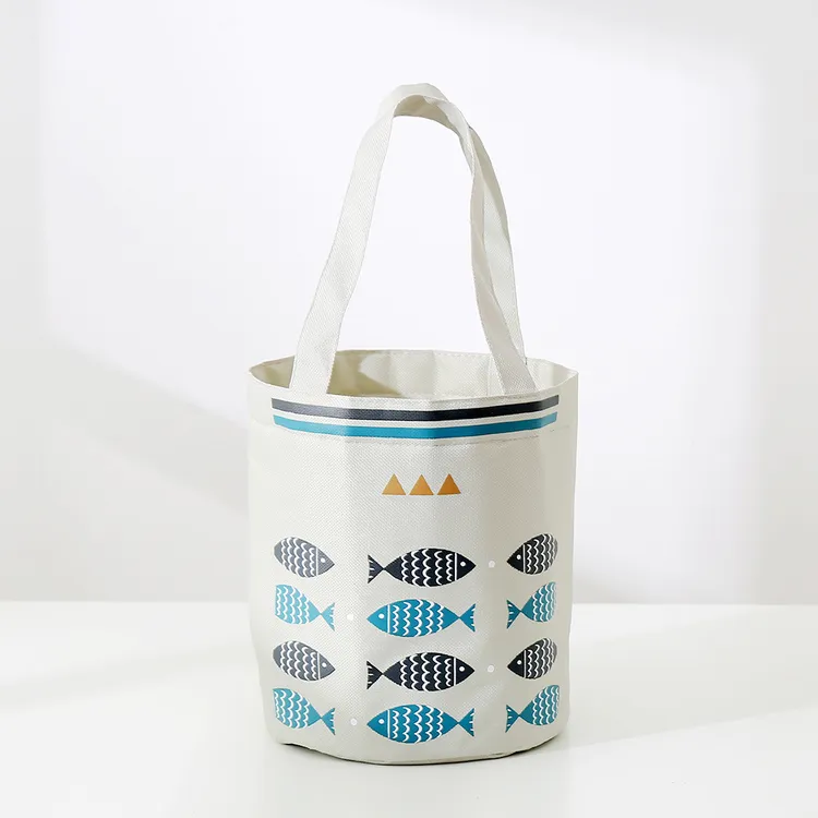 圆形饭盒袋手提包上班族时尚大容量布袋子铝箔保温带饭卡通便当袋