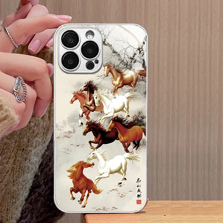 适用苹果14/华为/小米/oppo/vivo中国风八骏图复古个性男手机壳