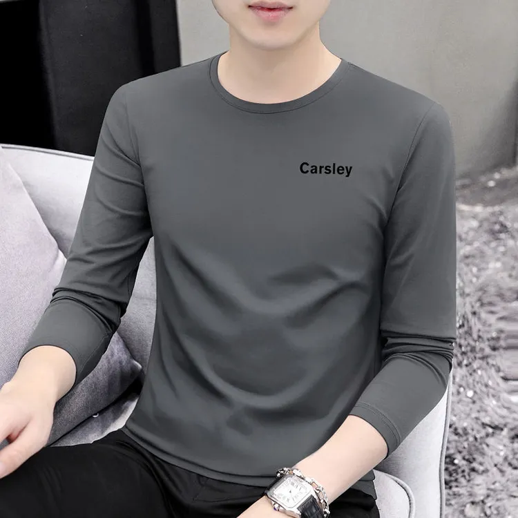 长袖男士T恤衫简约印花2025春秋季新款潮流时尚打底衫上衣服男装