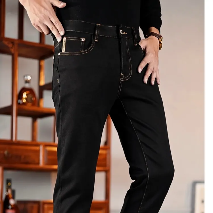 春季新款钻石黑牛仔裤男轻奢高端欧货港风潮牌修身小直筒男裤868#
