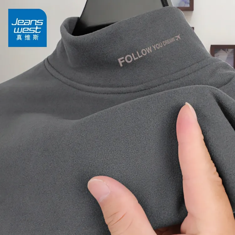 真维斯双面德绒长袖T恤男秋冬款美式高级感上衣男士半高领打底衫