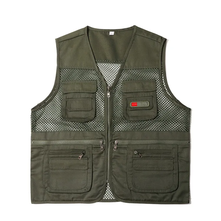 夏季网眼迷彩马甲中老年男士多口袋马夹中年爸爸外穿钓鱼摄影背心