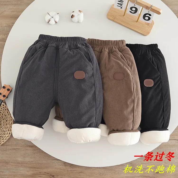儿童裤子加绒加厚冬款男童灯芯绒一条过冬三层加棉裤小童2024新款