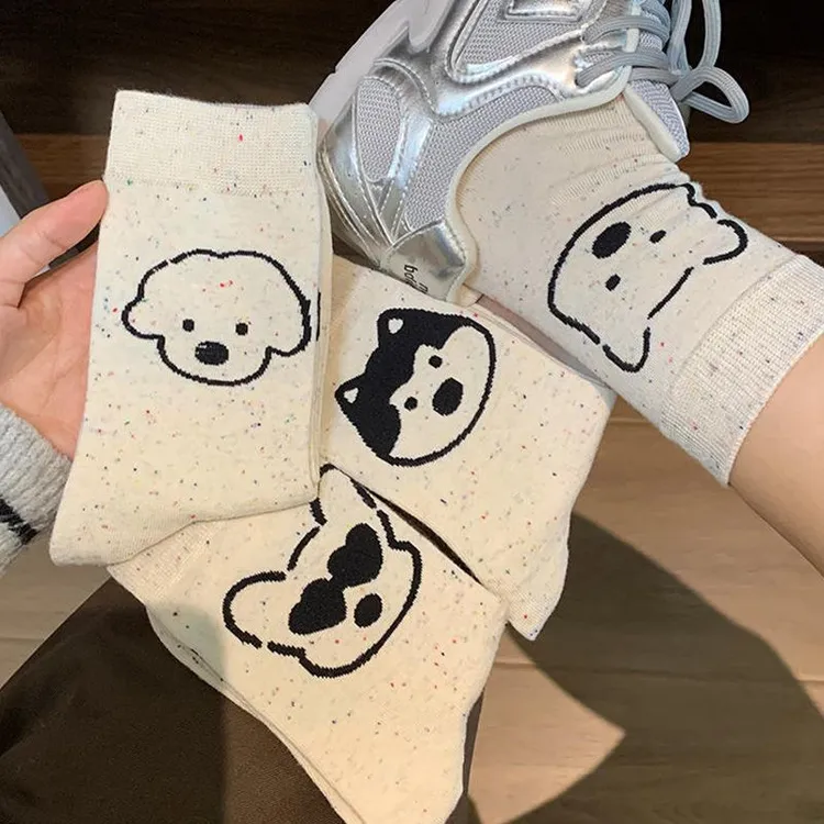 点子纱小狗袜子女中筒袜春秋季款日系可爱运动长袜女ETT