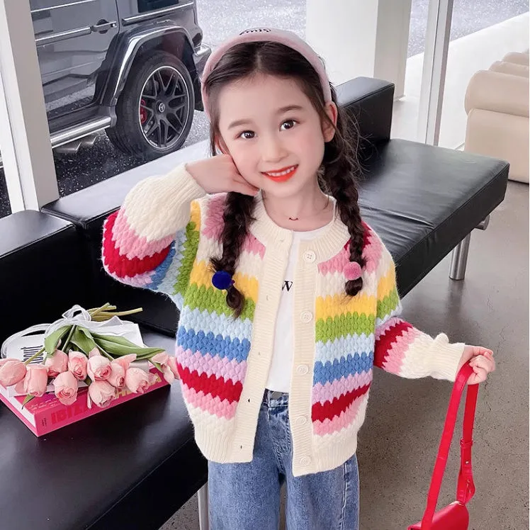 女童毛衣外套春秋款2025新款女宝宝洋气春季儿童针织开衫春装上衣