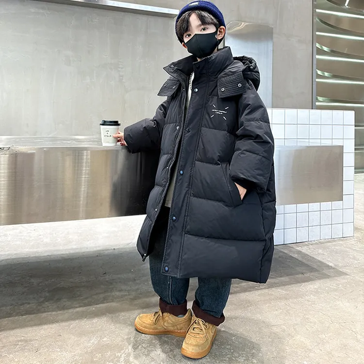 儿童装男童冬装长款棉服连帽6-12岁男孩冬款中大童过膝加厚外套潮