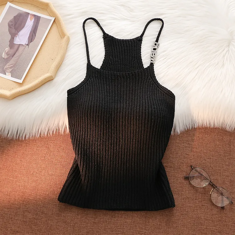 辣妹黑色针织吊带吊带背心女春夏季内搭无袖显瘦修身短款抹胸上衣