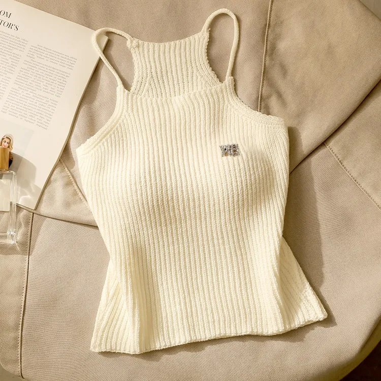 辣妹纯欲风性感挂脖吊带背心女内搭修身露肩打底短款无袖上衣外穿