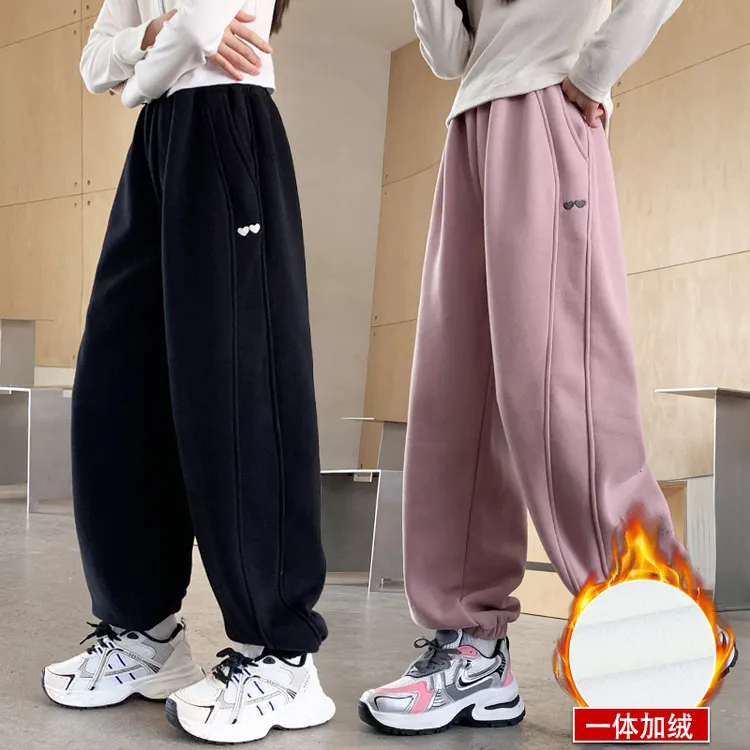 女童加绒裤子加厚春秋冬季新款儿童运动裤中大童长裤女孩卫裤一体