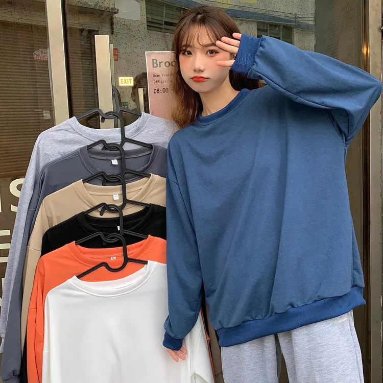 圆领卫衣女式秋冬季新款棉质潮ins宽松学生休闲上衣少女长袖外套