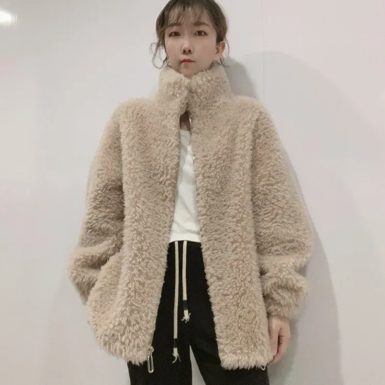 锋蒂海宁100纯羊毛颗粒一体休闲百搭时尚保暖上衣女冬装外套6622