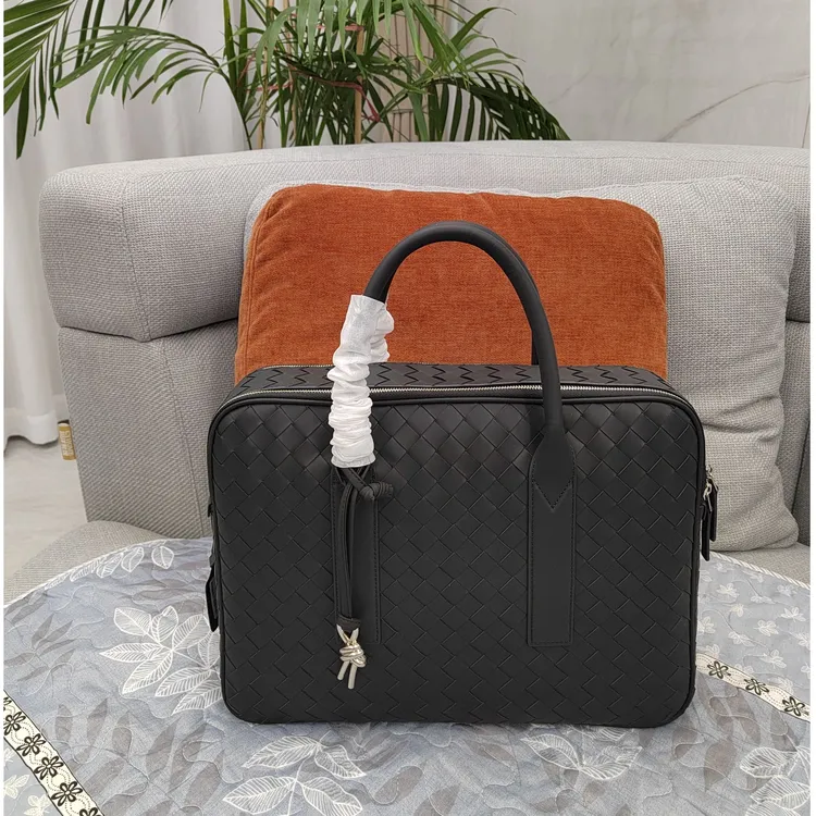 牛皮手工编织大容量商务公文包双拉链时尚简约大气长39公文包男士