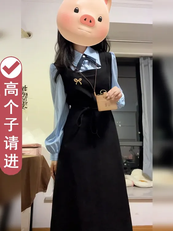假两件学院风长袖连衣裙子女早初秋2025新款教资面试韩系穿搭套装