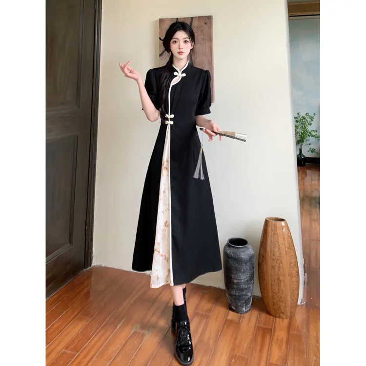 大码女装夏季新款微胖显瘦设计感改良旗袍新中式国风气质连衣裙