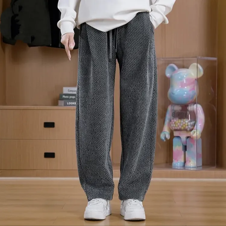 秋冬必备百搭重磅雪尼尔爆款加绒保暖运动宽松直筒情侣款式休闲裤