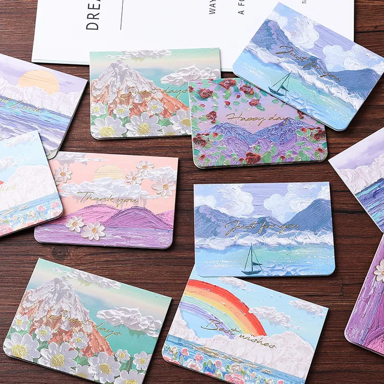 创意烫金油画贺卡ins风高级感圣诞节日学生留言节日感谢diy小卡片