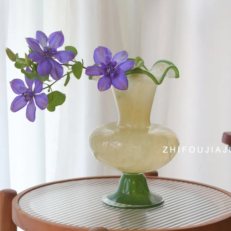 中古芬顿花瓶琉璃客厅摆件高级感花器水养鲜花轻奢法式浪漫装饰品